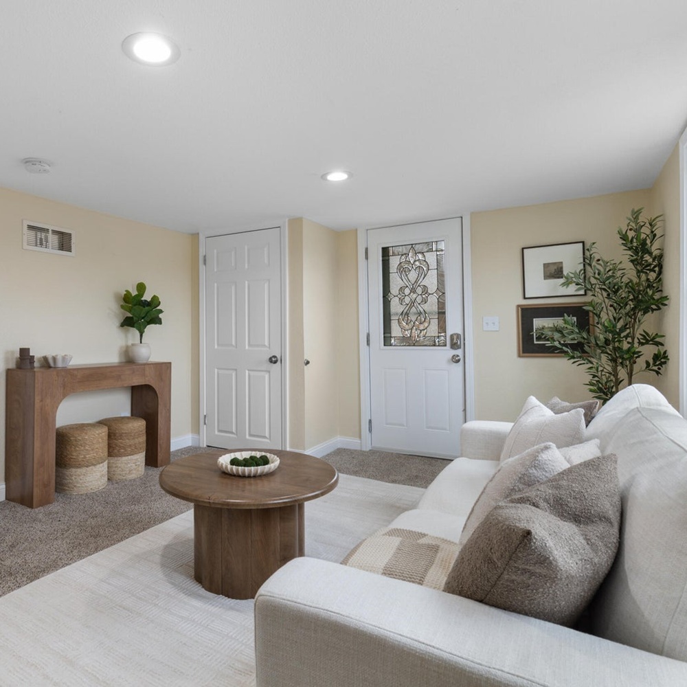 Styled living room prepared for a South Eastern Wisconsin home listing photo shoot in wisconsin