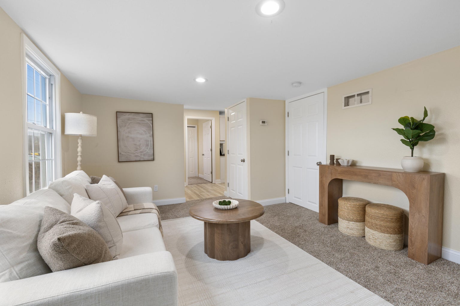Bright and polished living room styled for Home Staging in Waukesha, WI